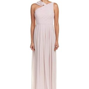 Pale pink one shoulder chiffon dress